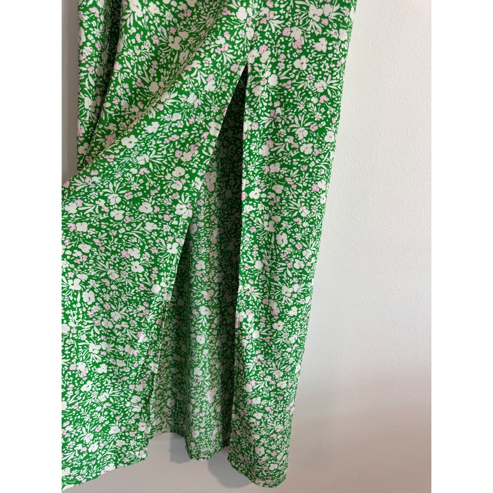 Zara Floral Midi Dress Women M Green Side Slit Cottagecore Wedding Garden Summer - Picture 5 of 7